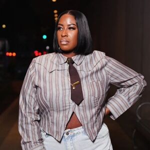 Striped Button-Up Shirt with Tie Accent